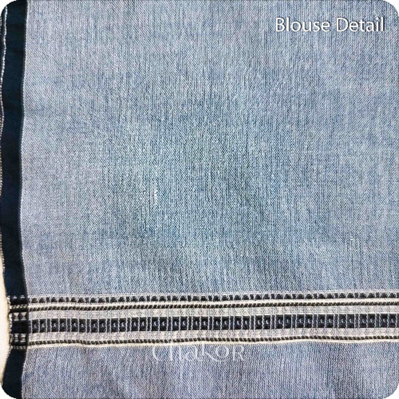 Handloom Off-white Blue Bhujodi Cotton Saree by Chakor.