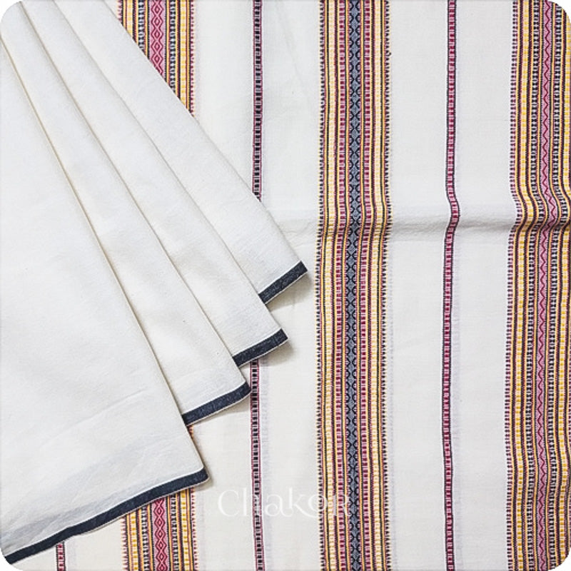 Handloom Off-white Bhujodi Cotton Saree by Chakor.