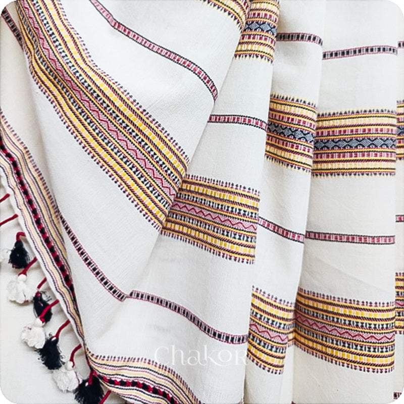 Handloom Off-white Bhujodi Cotton Saree by Chakor.