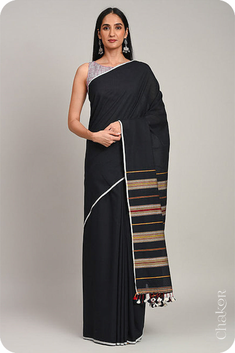 Handloom Black Bhujodi Cotton Saree by Chakor.