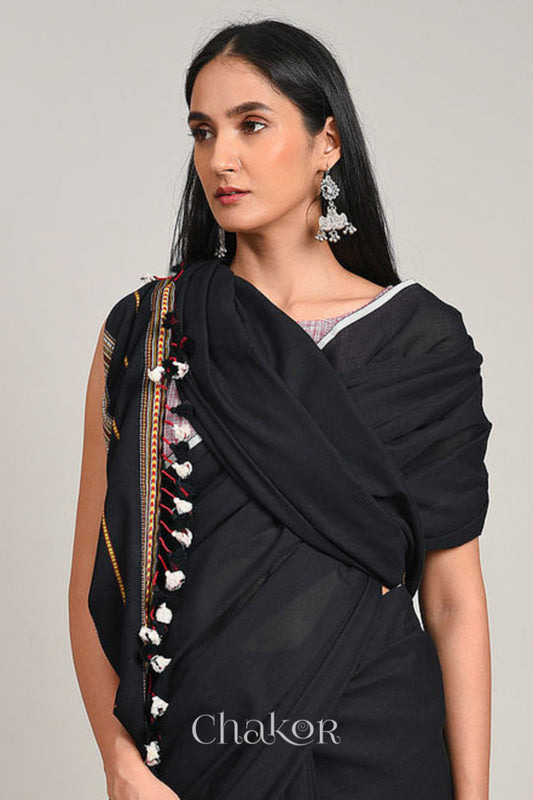 Handloom Black Bhujodi Cotton Saree by Chakor.