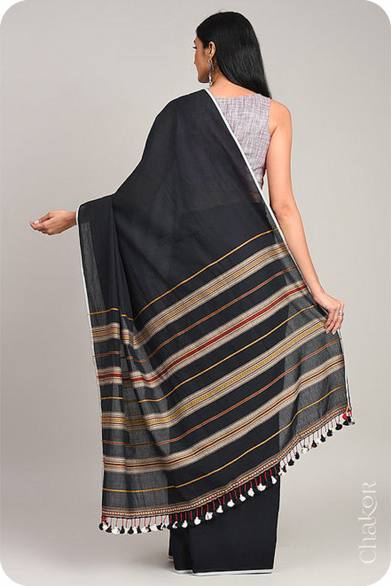 Handloom Black Bhujodi Cotton Saree by Chakor.