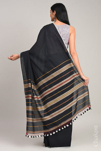 Handloom Black Bhujodi Cotton Saree by Chakor.