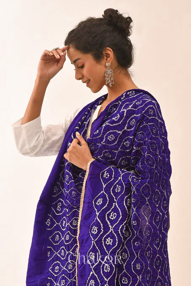 Purple Bandhani Mulberry Silk Dupatta