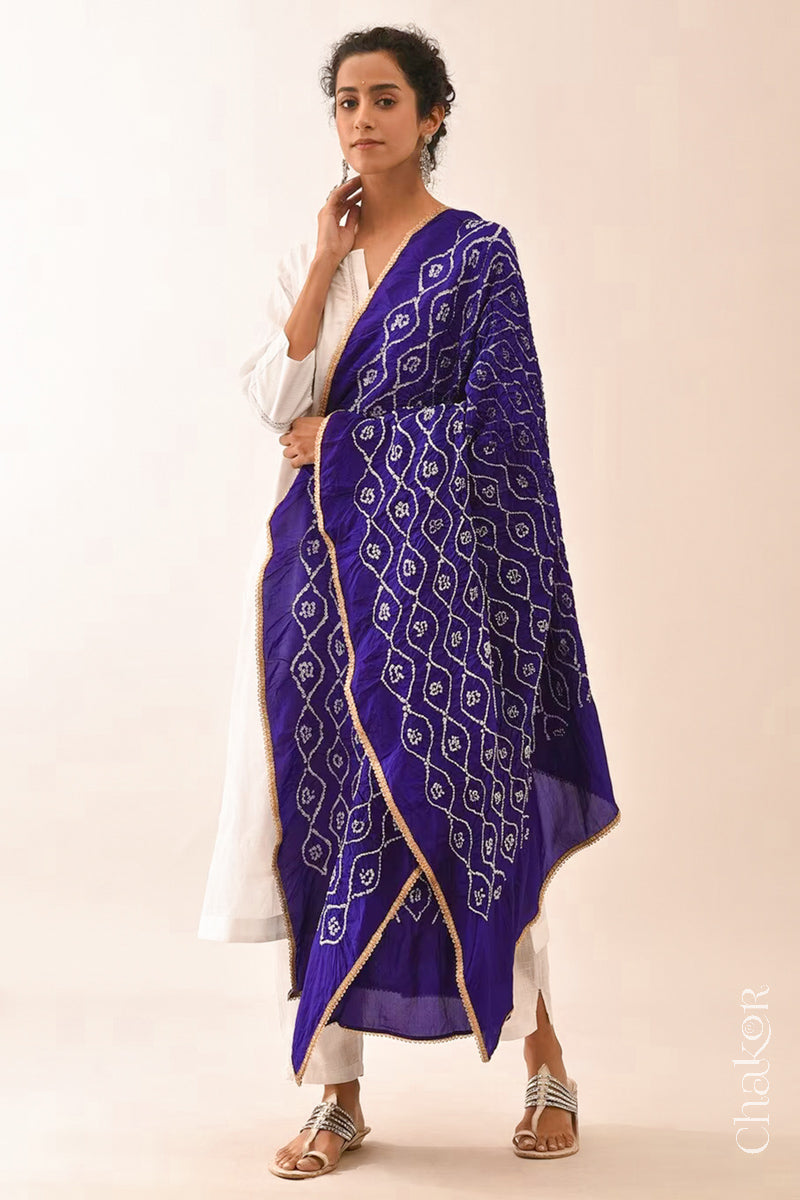 Purple Bandhani Mulberry Silk Dupatta