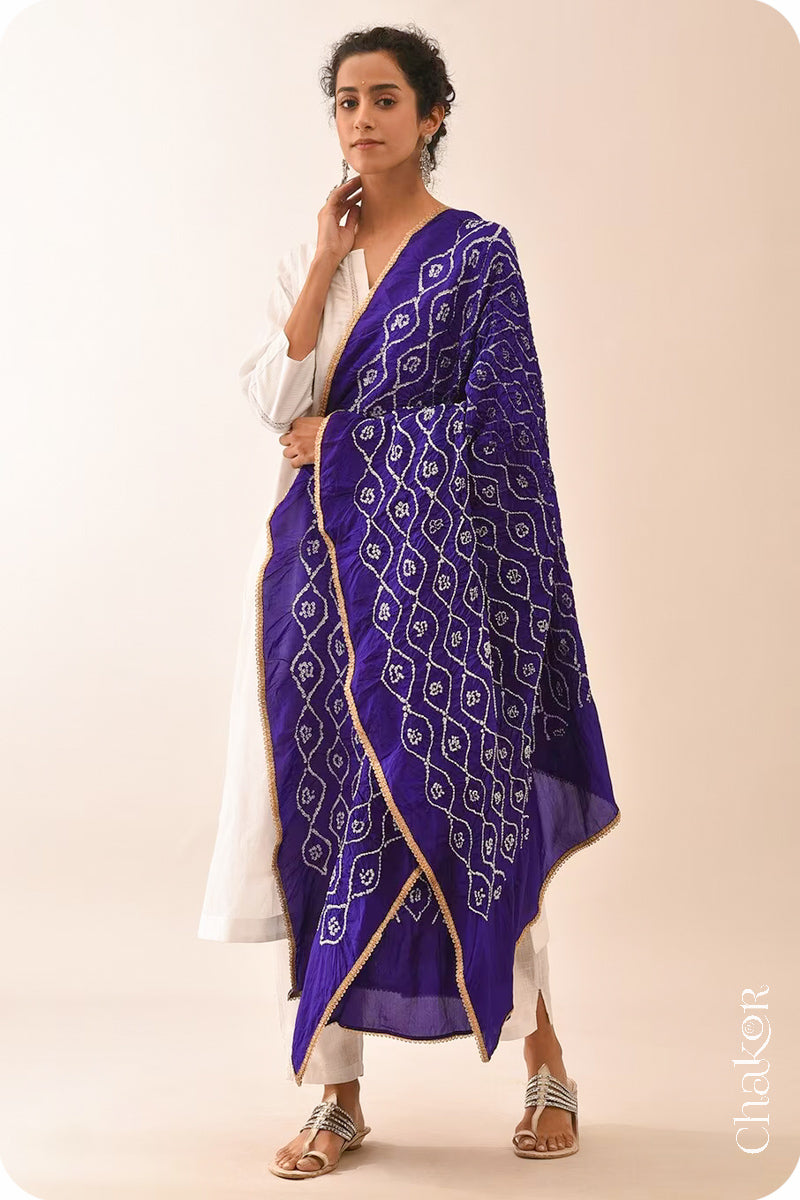 Purple Bandhani Mulberry Silk Dupatta