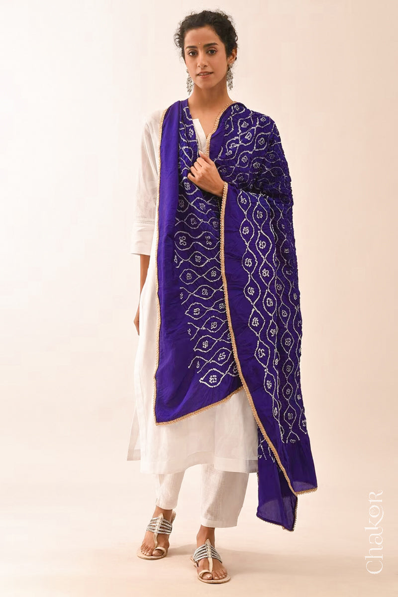 Purple Bandhani Mulberry Silk Dupatta