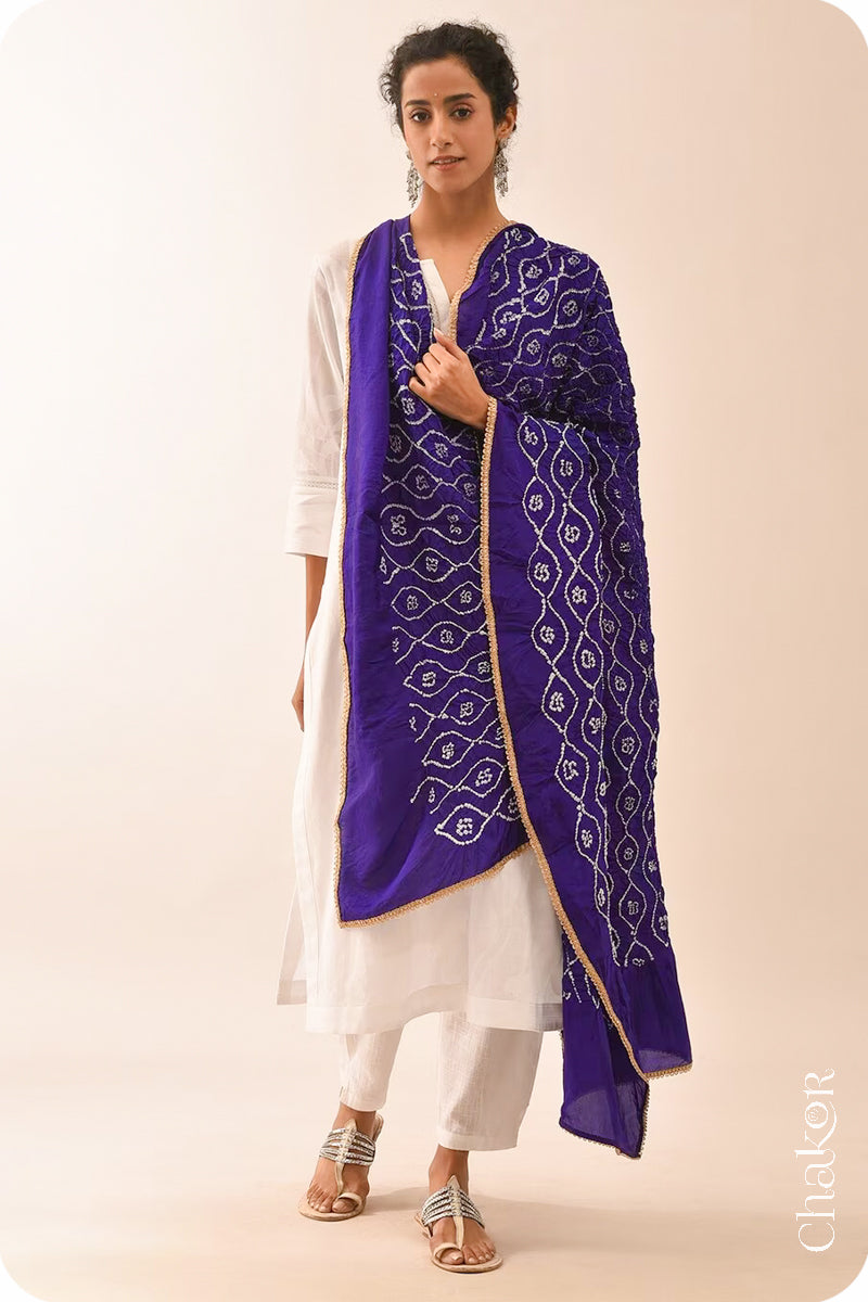 Purple Bandhani Mulberry Silk Dupatta