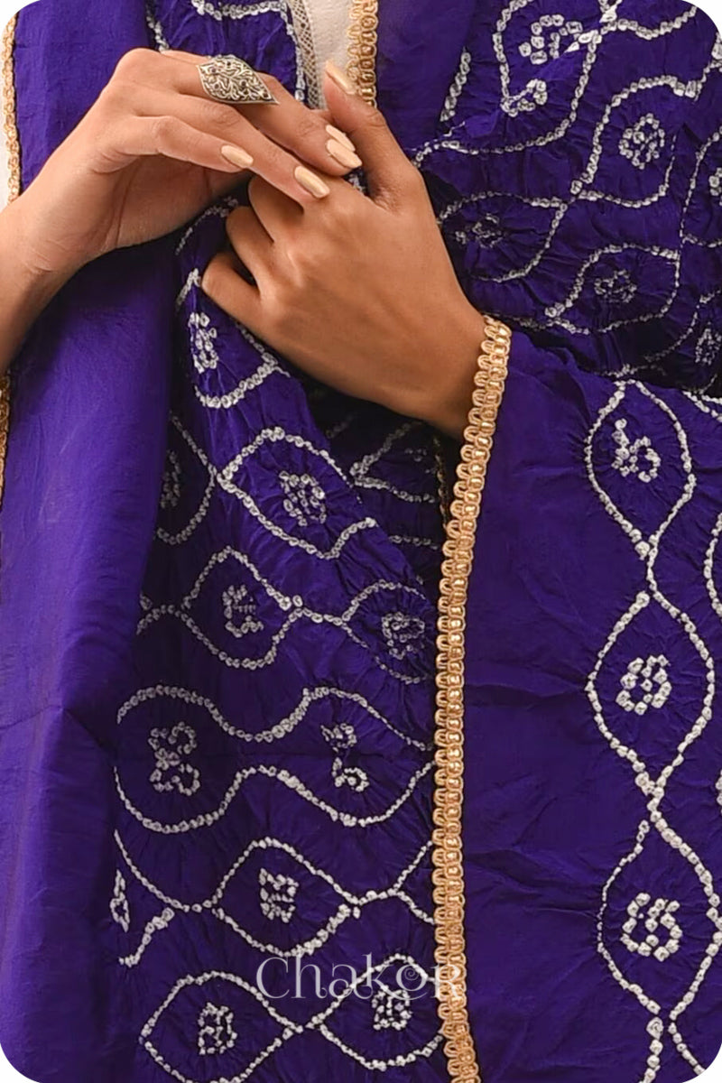 Purple Bandhani Mulberry Silk Dupatta