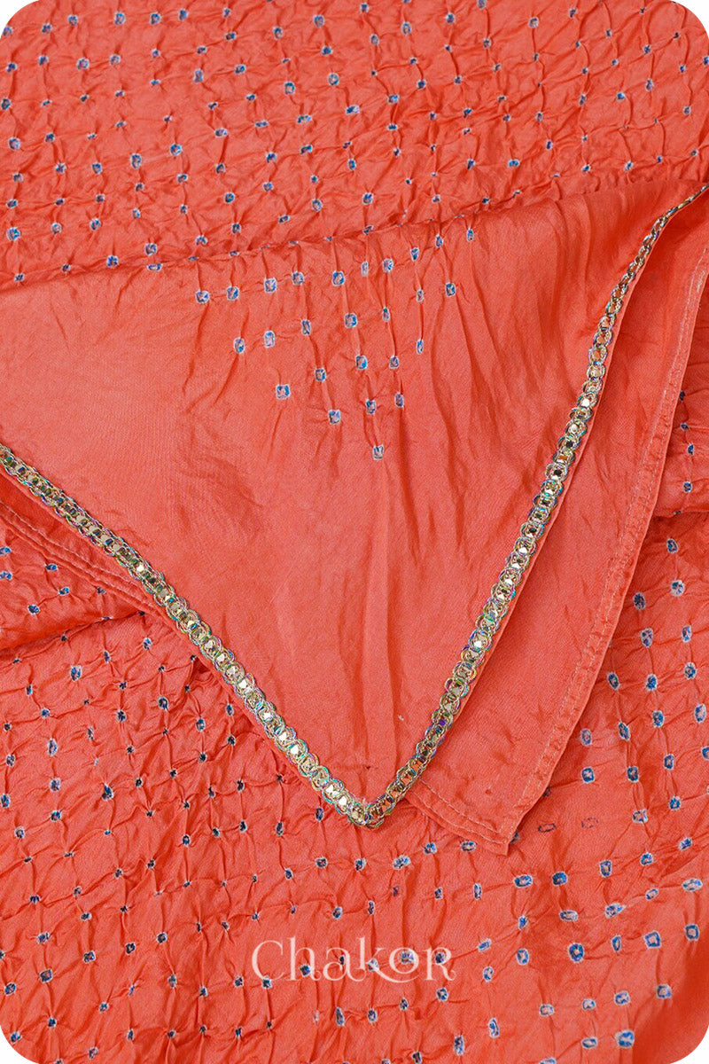 Peach Bandhani Mulberry Silk Dupatta