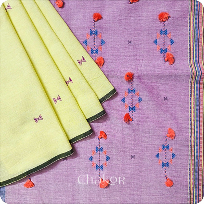 Handloom Yellow Bhujodi Cotton Saree by Chakor.