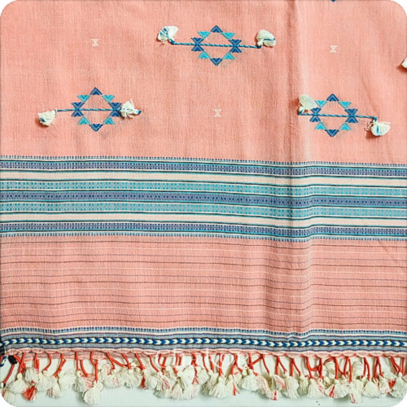 Handloom Blue Peach Bhujodi Cotton Saree by Chakor.