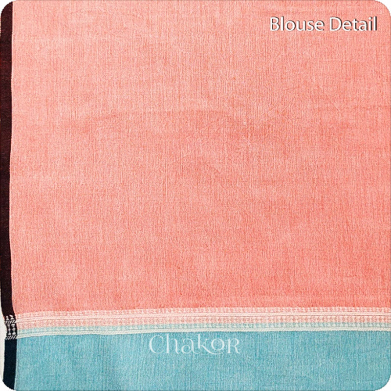 Handloom Blue Peach Bhujodi Cotton Saree by Chakor.