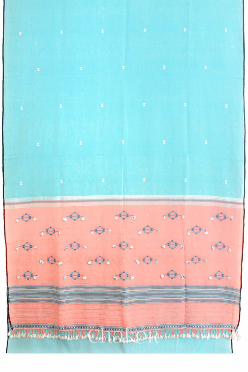 Handloom Blue Peach Bhujodi Cotton Saree by Chakor.