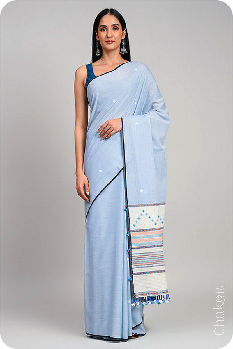 Blue Offwhite Bhujodi Cotton Saree