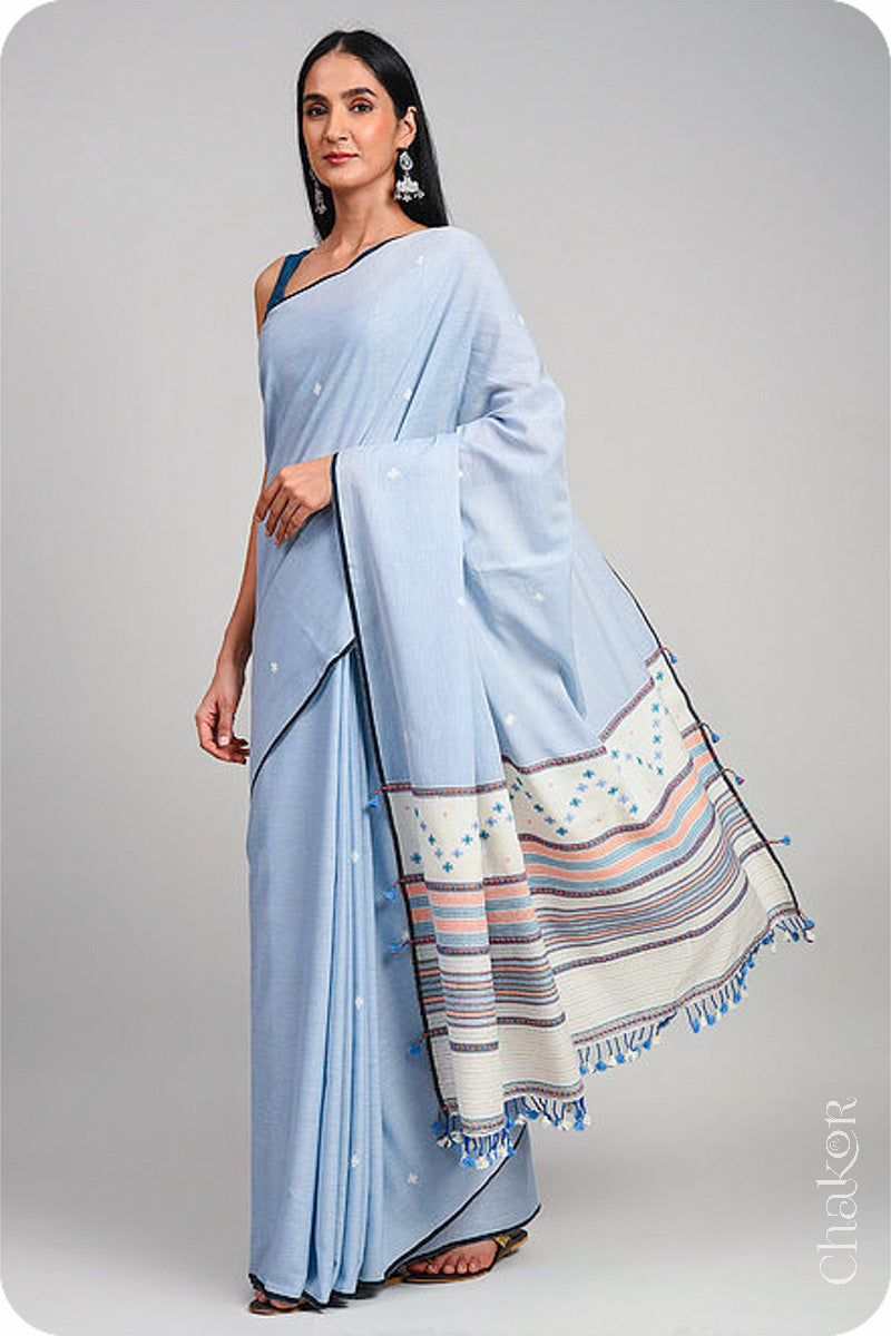 Handloom Blue Offwhite Bhujodi Cotton Saree by Chakor.