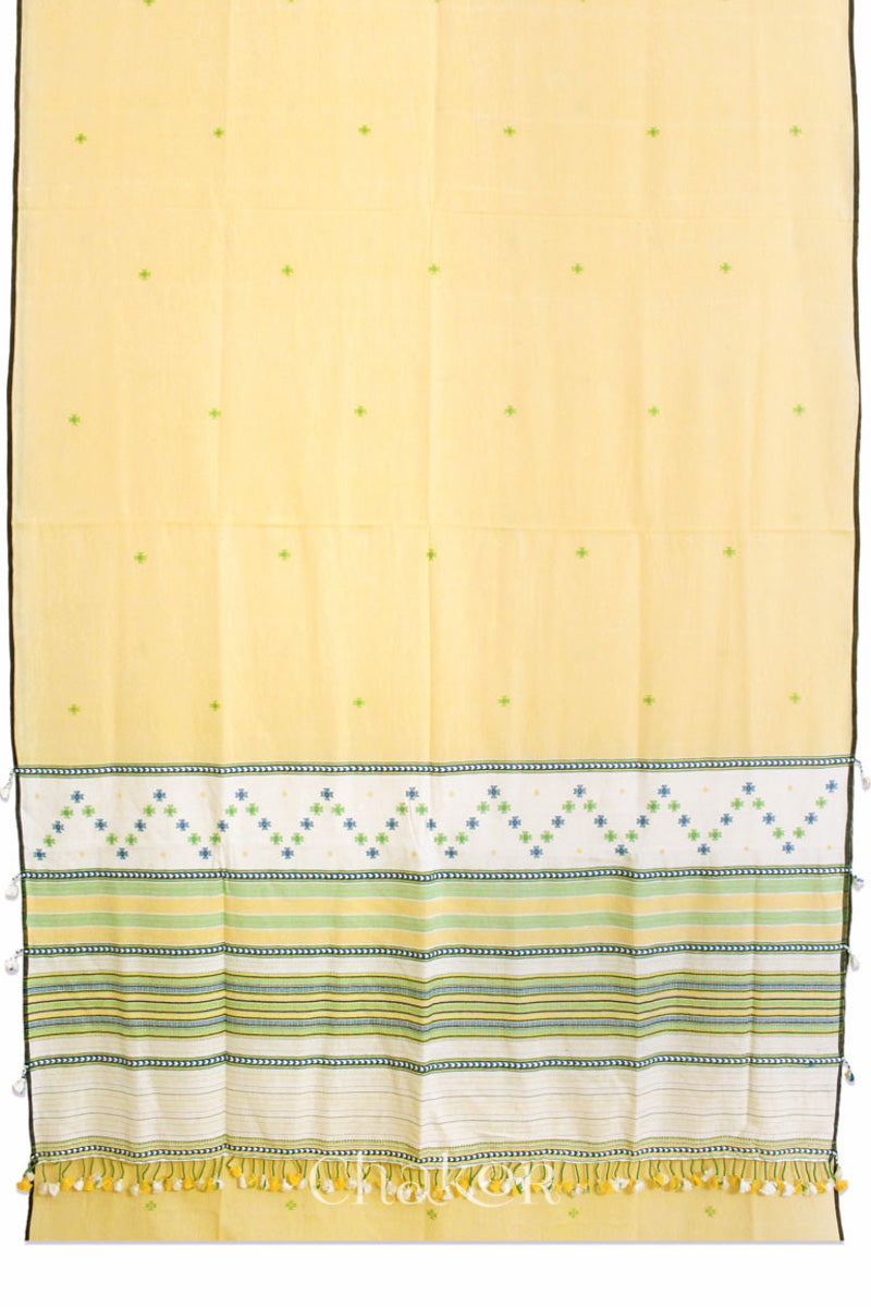 Handloom Yellow Offwhite Bhujodi Cotton Saree by Chakor.