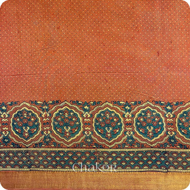 Chakor's Natural Dyed Rust Ajrakh Mangalgiri Cotton Saree.