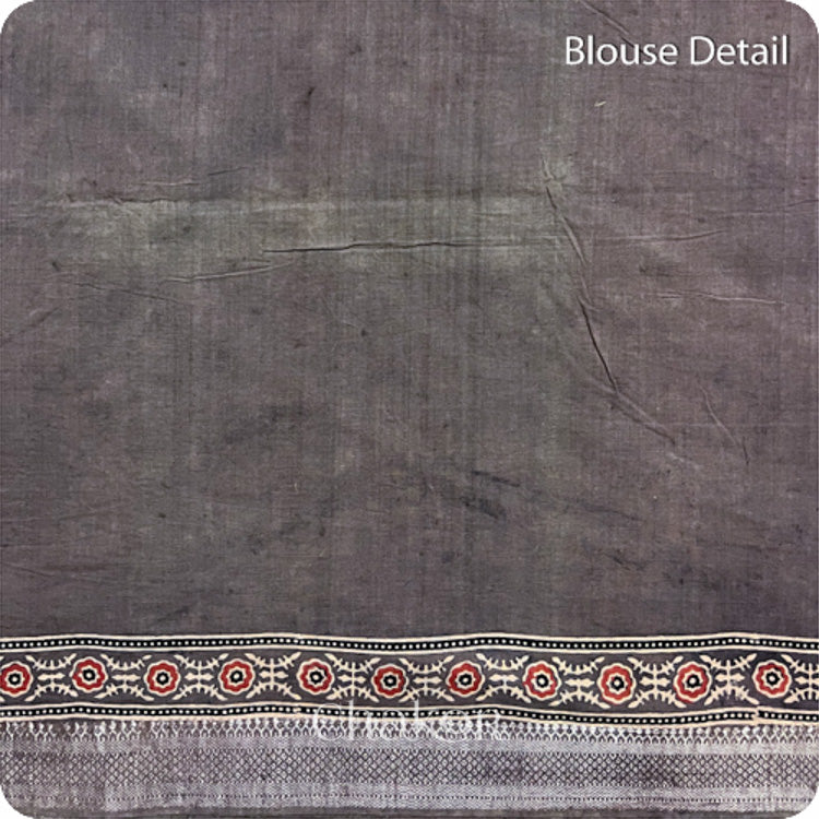 Chakor's Natural Dyed Brown Ajrakh Mangalgiri Cotton Saree.