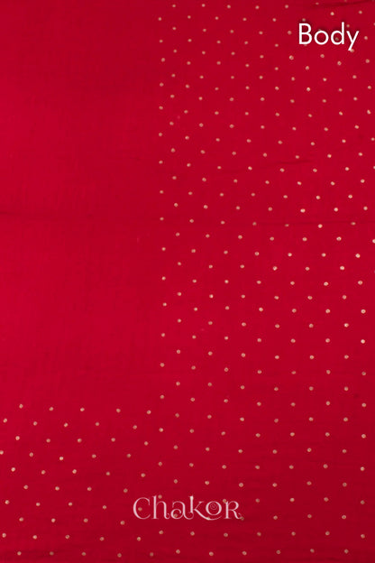 Chakor's traditional Red indigo bandhani pure silk saree with embroidery.