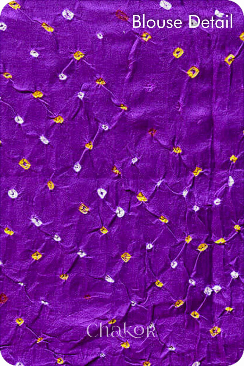 Chakor's traditional Magenta Purple bandhani pure silk saree with embroidery.