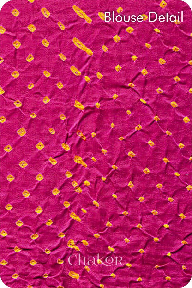 Chakor's traditional Purple Magenta bandhani pure silk saree with sequins & mirror embroidery.