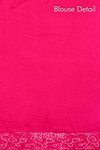 Chakor's traditional Blue Pink bandhani pure silk saree with embroidery.