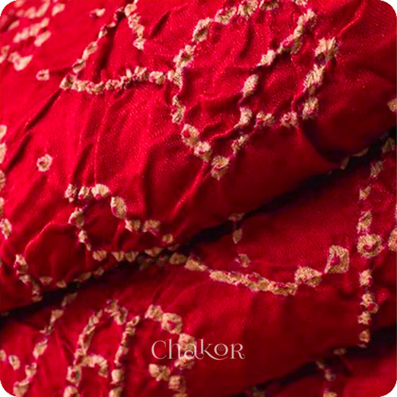 Chakor's traditional Red Black bandhani ajrakh pure silk saree.