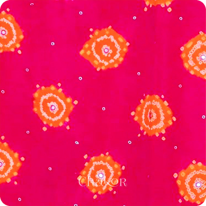 Chakor's traditional Pink Orange bandhani pure silk saree with sequins embroidery.