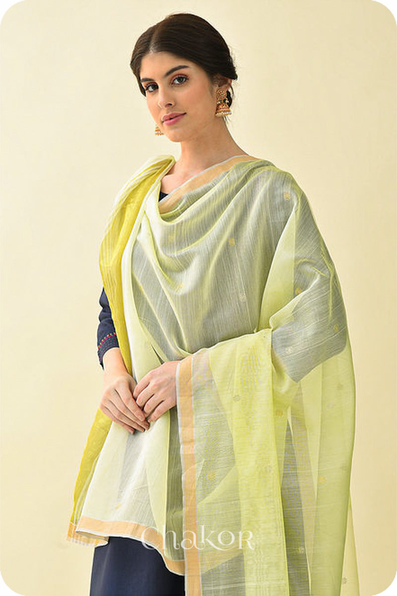 Pale Lime Yellow Chanderi Silk Cotton Dupatta