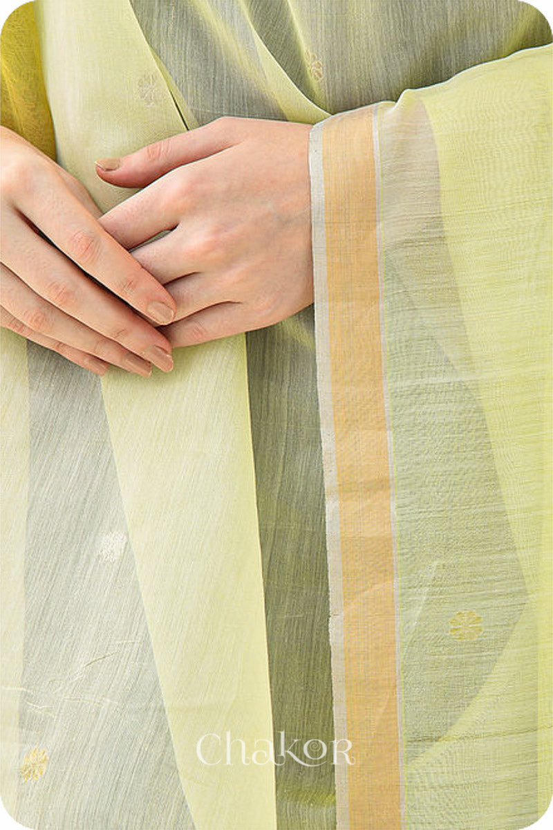 Pale Lime Yellow Chanderi Silk Cotton Dupatta