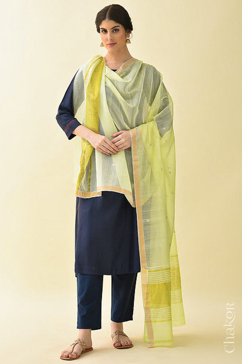 Pale Lime Yellow Chanderi Silk Cotton Dupatta