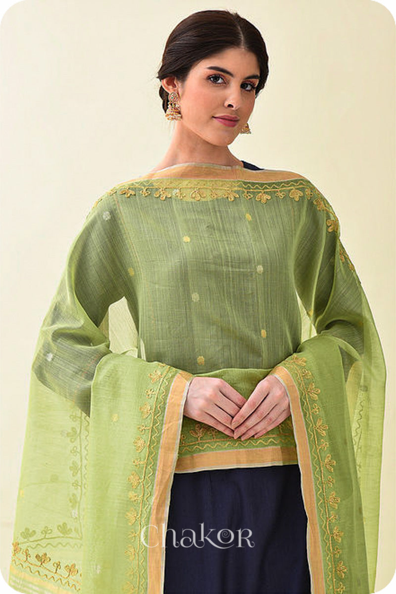 Pista Green Chanderi Silk Cotton Dupatta