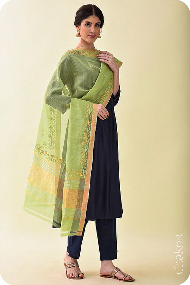 Pista Green Chanderi Silk Cotton Dupatta