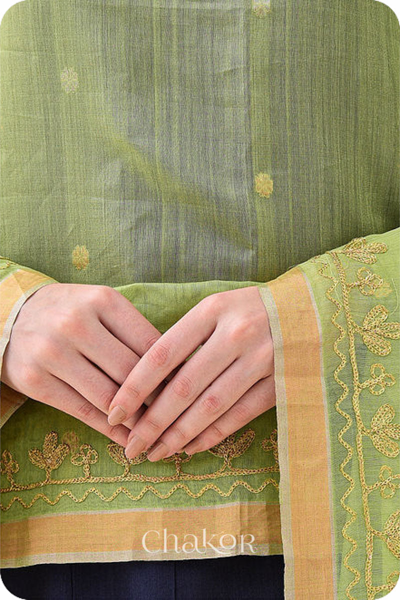 Pista Green Chanderi Silk Cotton Dupatta