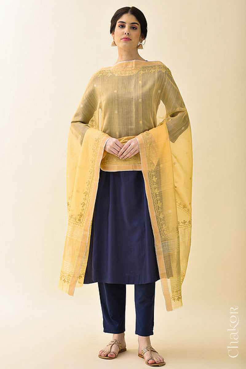 Light Orange Chanderi Silk Cotton Dupatta