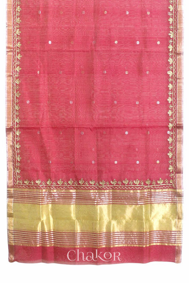 Light Red Chanderi Silk Cotton Dupatta