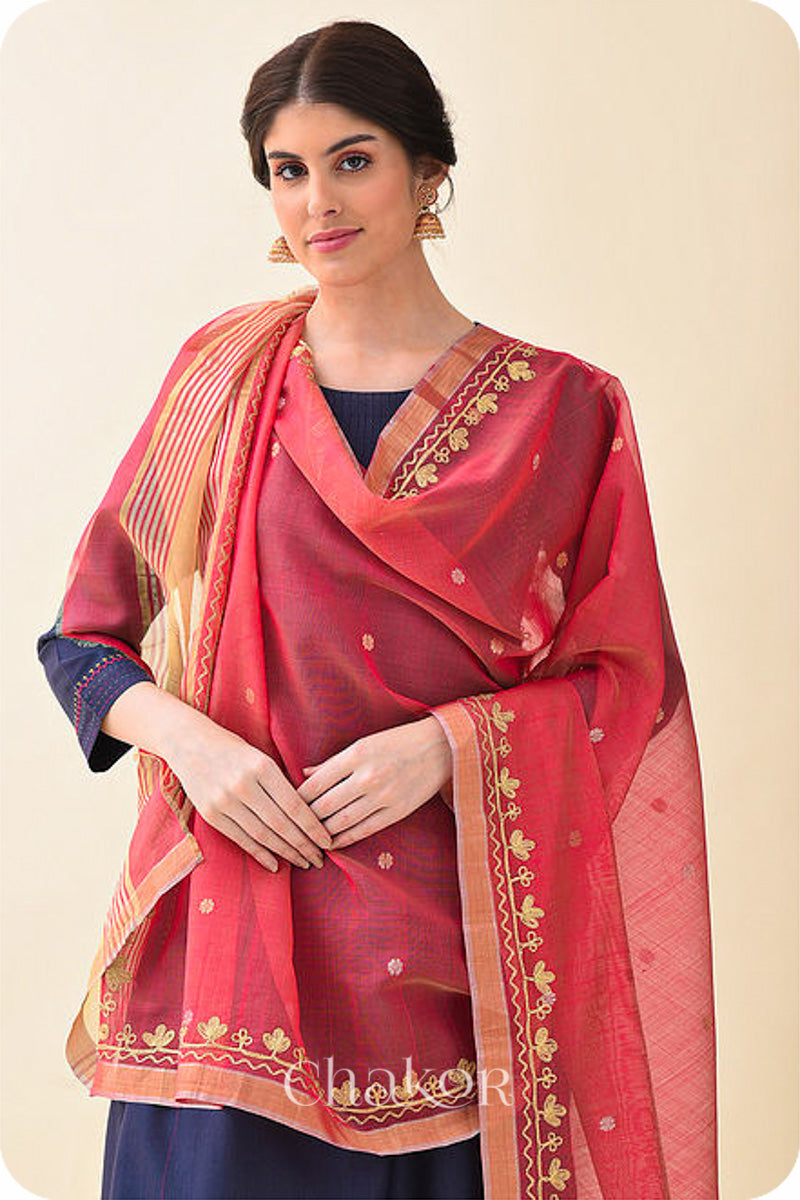 Light Red Chanderi Silk Cotton Dupatta