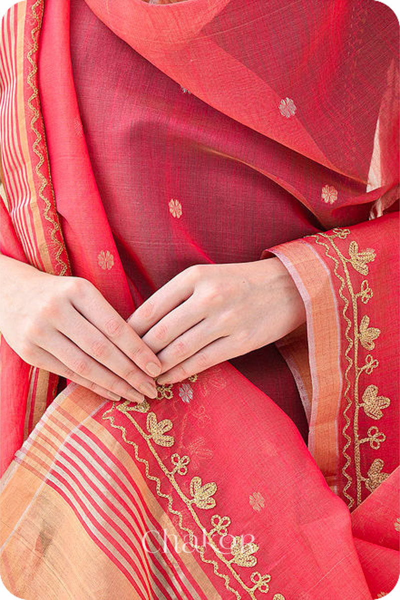 Light Red Chanderi Silk Cotton Dupatta