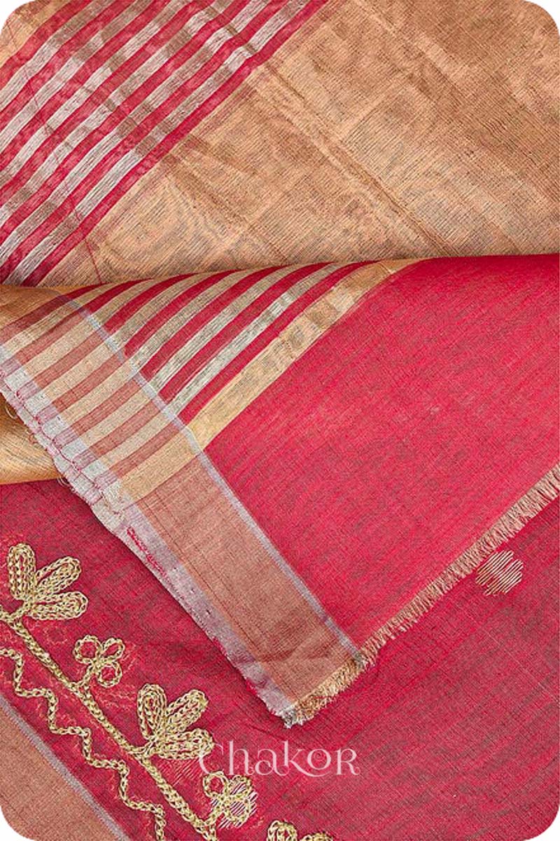 Light Red Chanderi Silk Cotton Dupatta