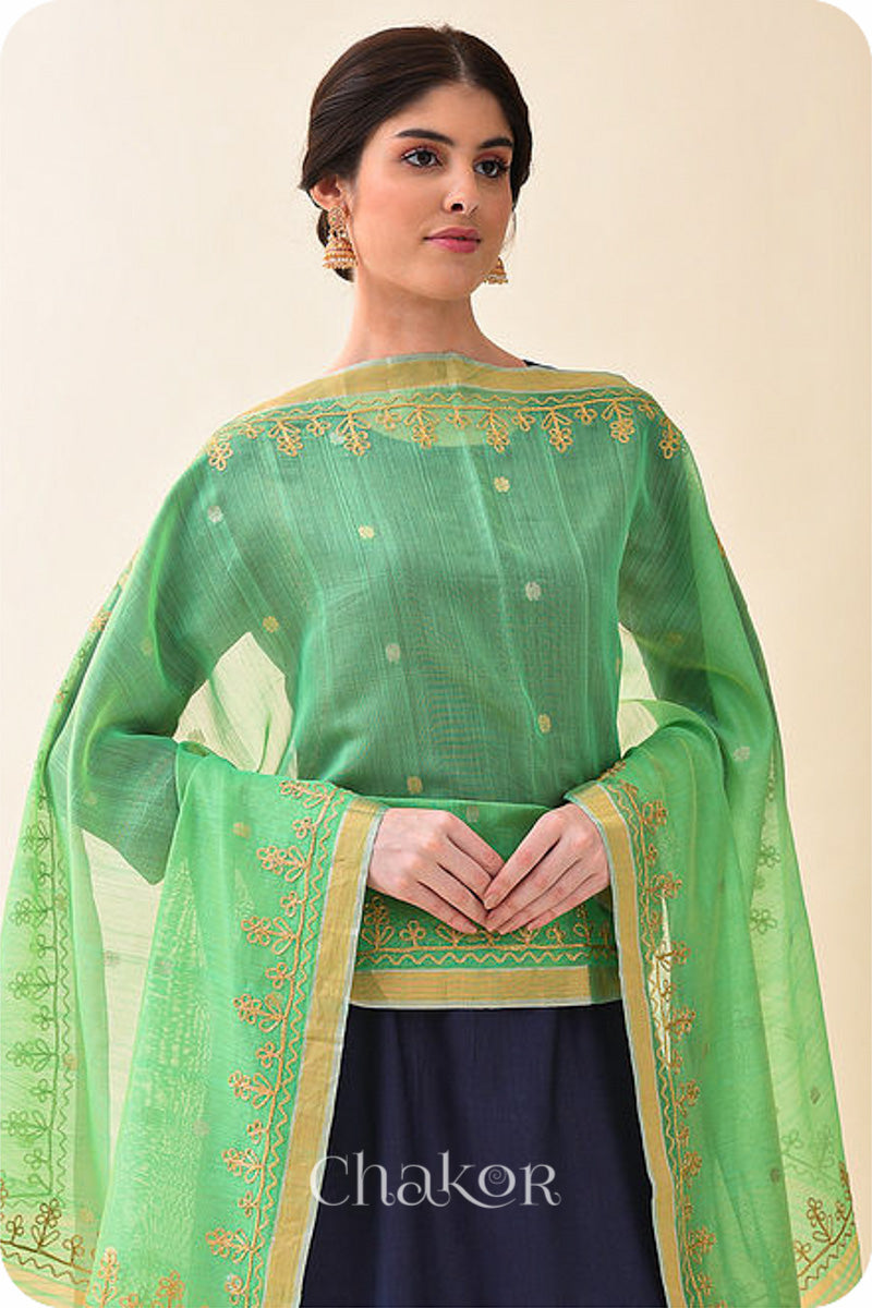 Green Chanderi Silk Cotton Dupatta