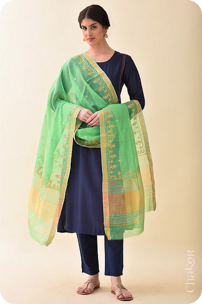 Green Chanderi Silk Cotton Dupatta