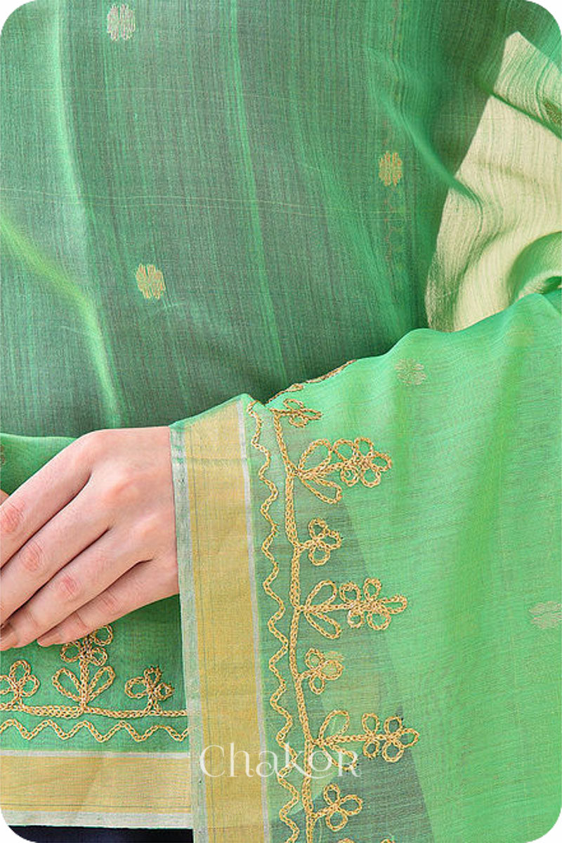 Green Chanderi Silk Cotton Dupatta