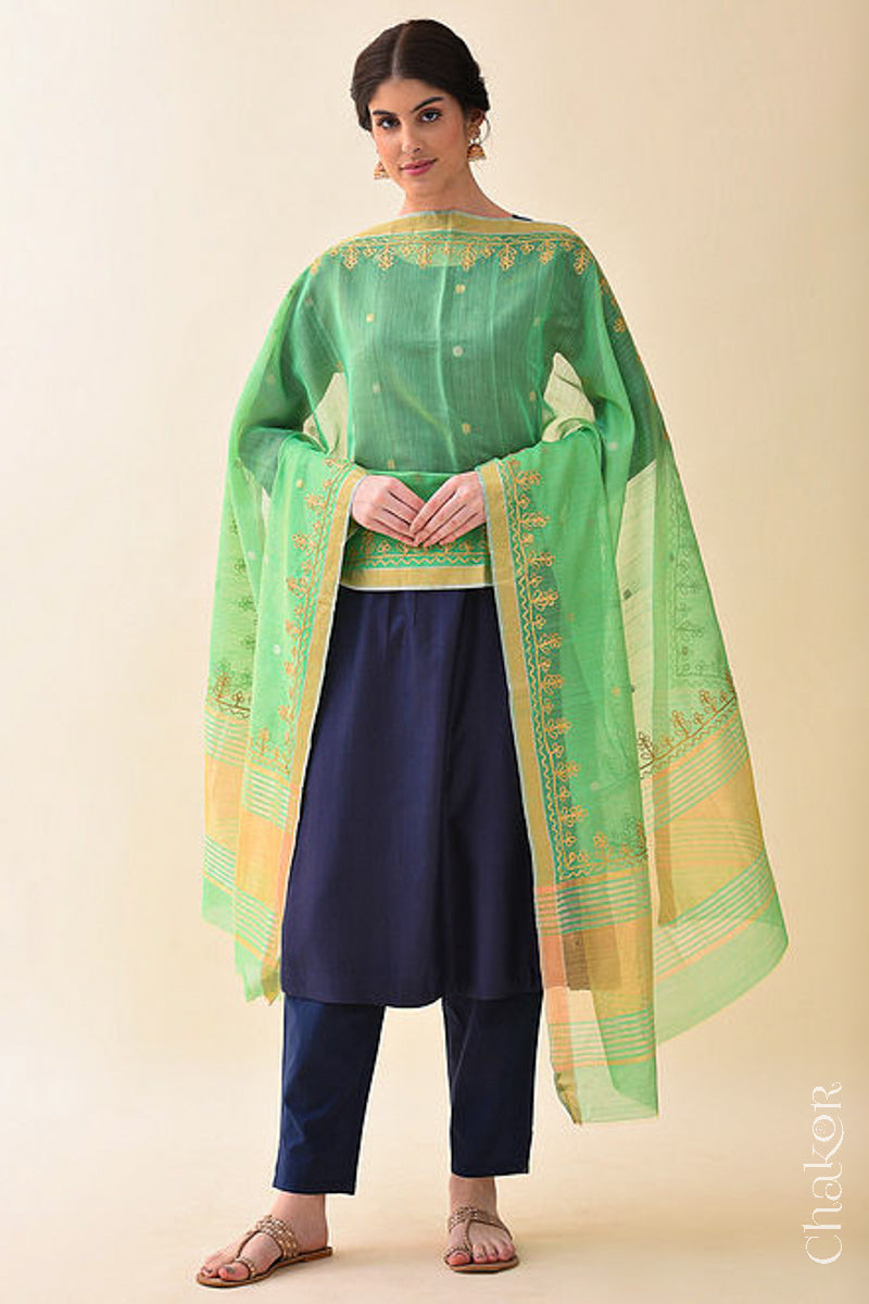 Green Chanderi Silk Cotton Dupatta