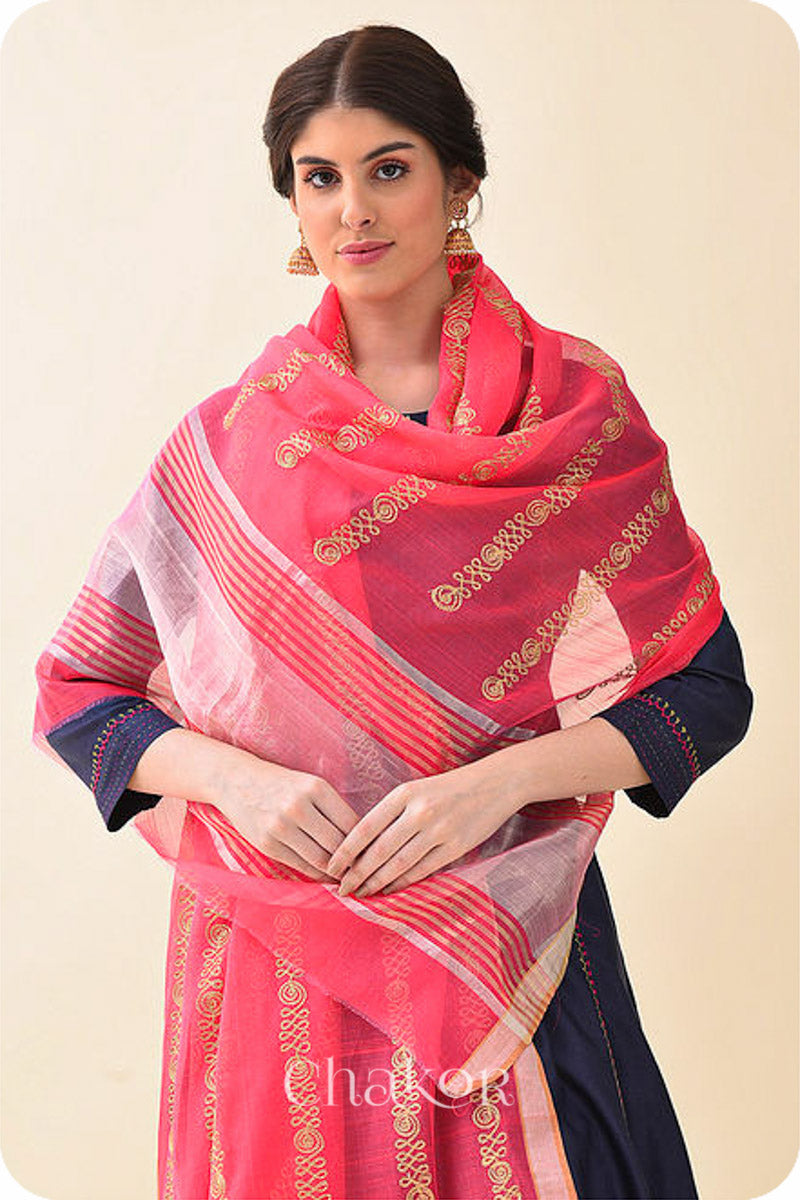 Fuschia Chanderi Silk Cotton Dupatta