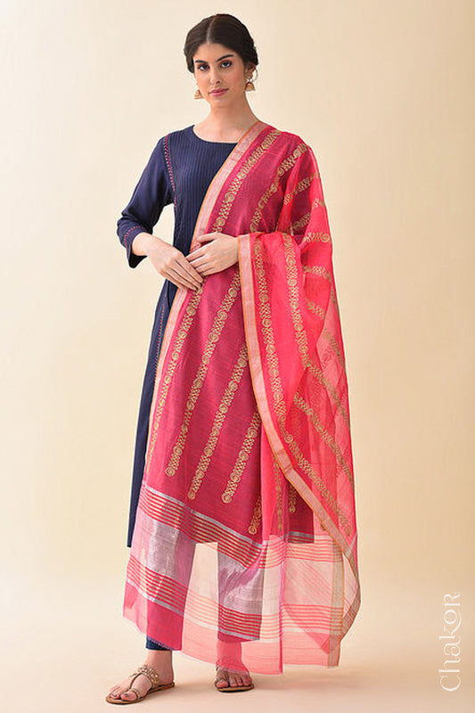 Fuschia Chanderi Silk Cotton Dupatta