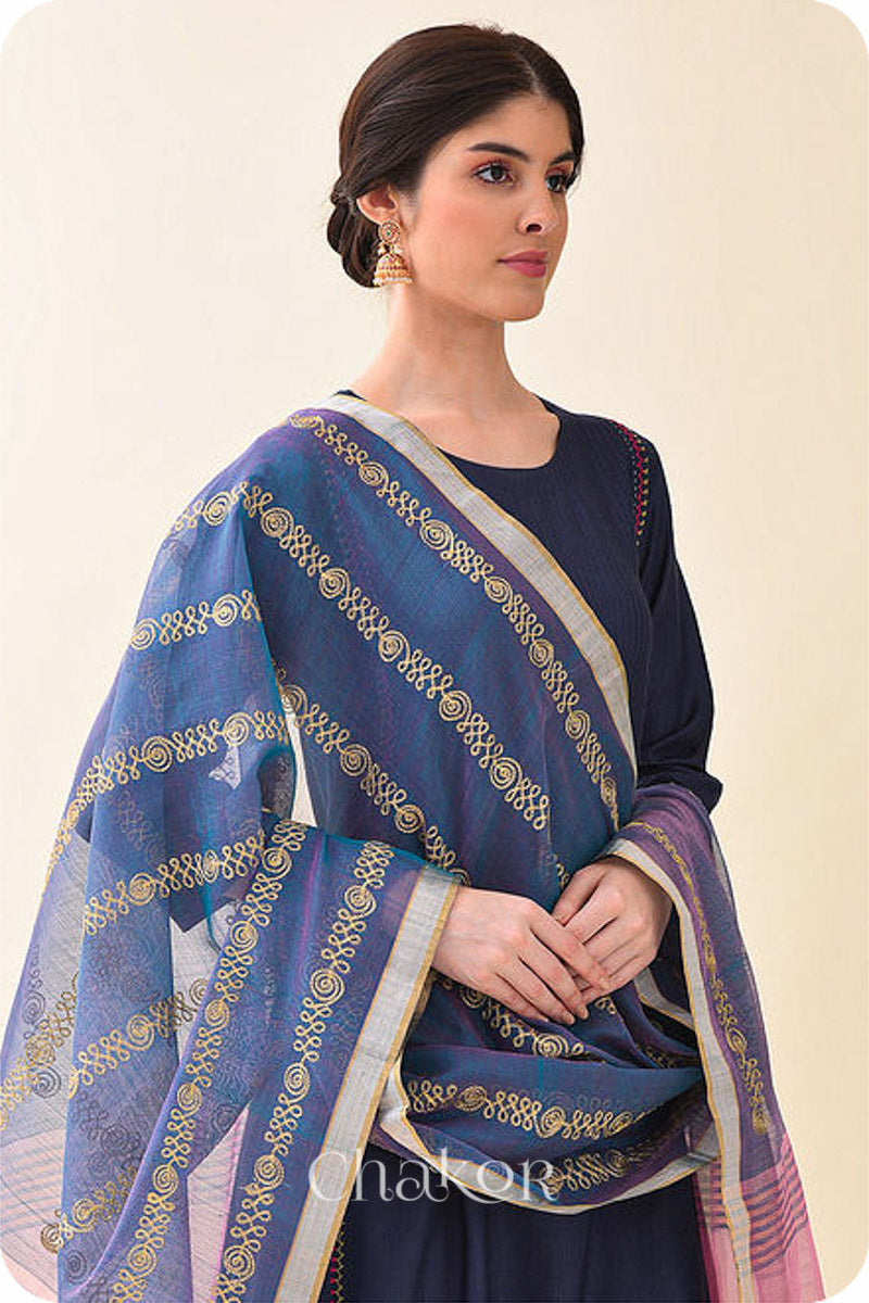 Blue Chanderi Silk Cotton Dupatta