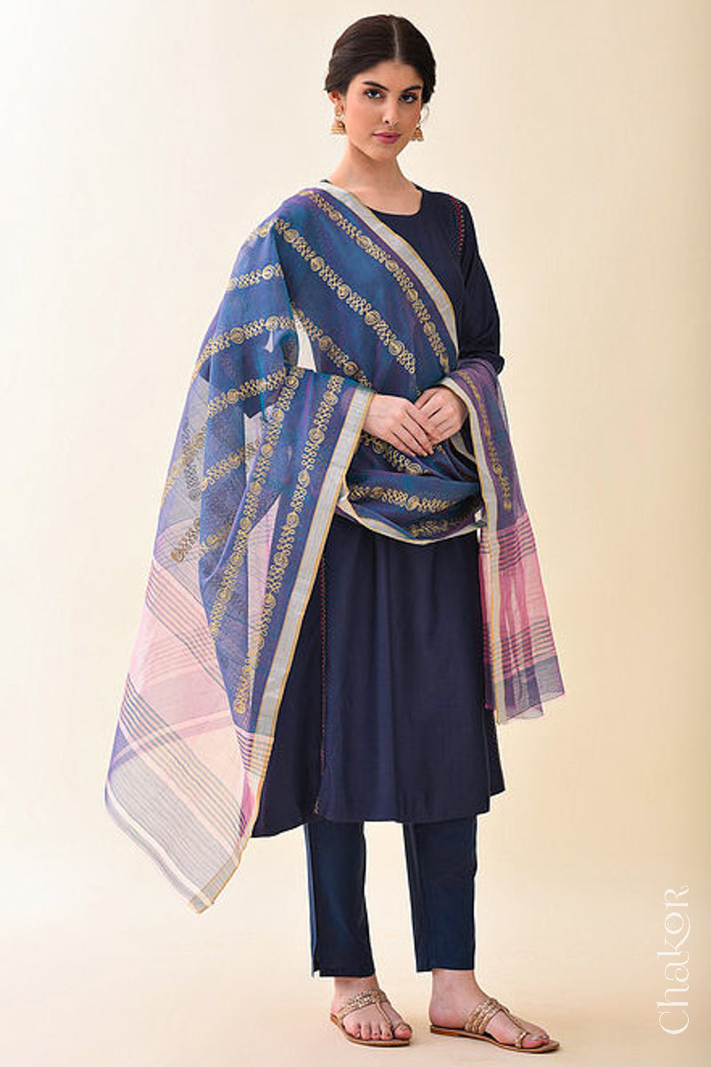 Blue Chanderi Silk Cotton Dupatta
