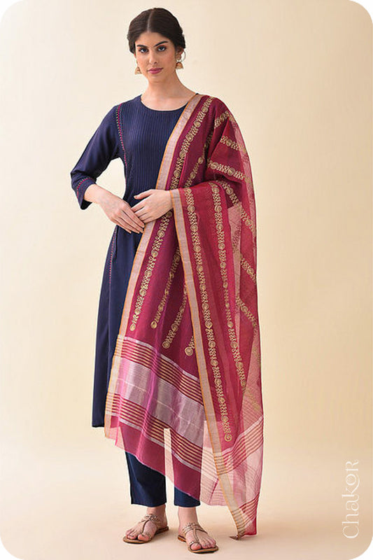 Maroon Chanderi Silk Cotton Dupatta
