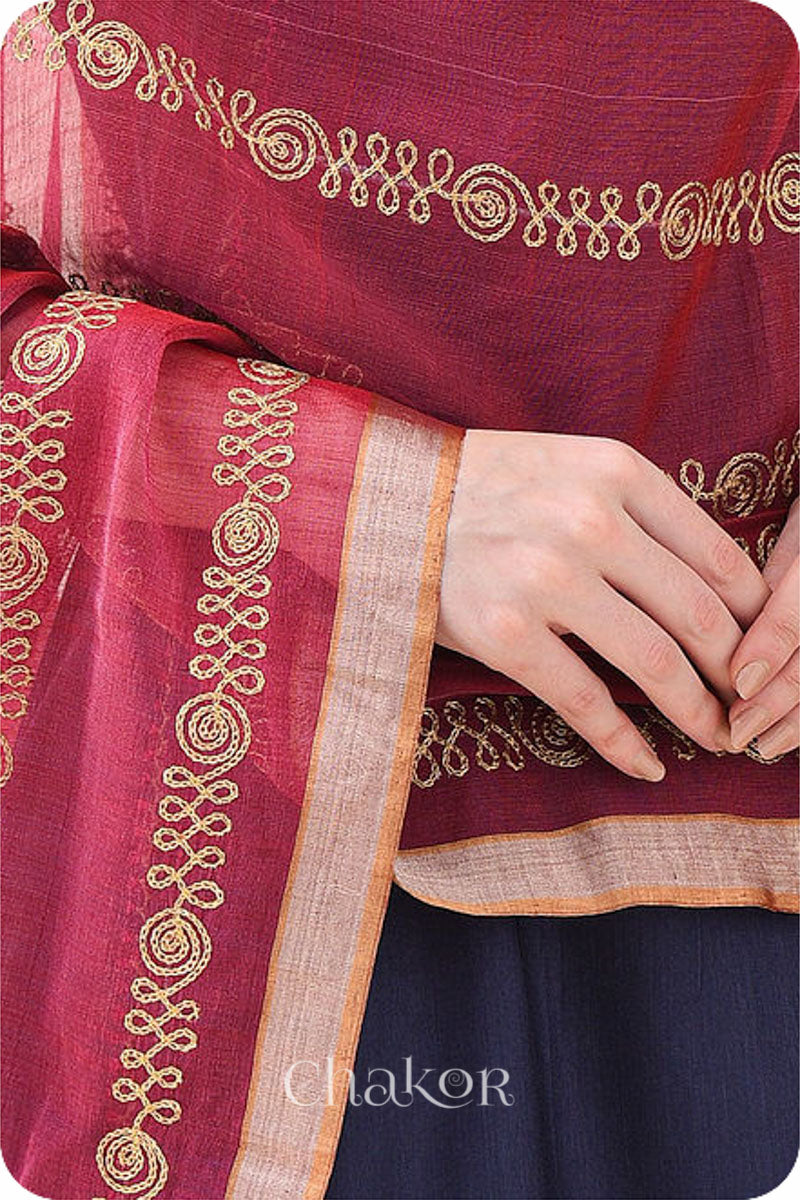 Maroon Chanderi Silk Cotton Dupatta